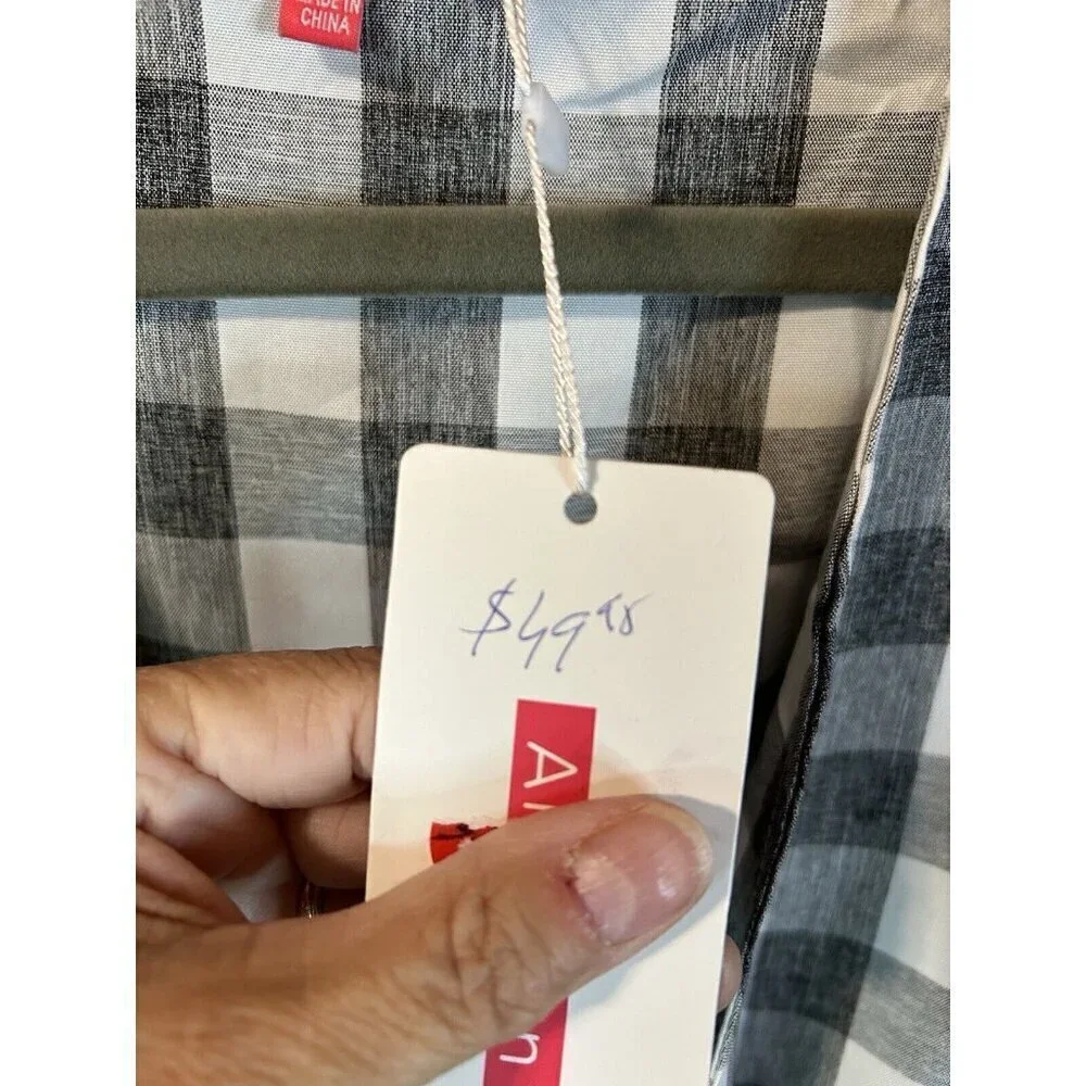 Ambition Women’s Sz Large Sexy Summer Dress NWT Lined Tie Bodice Gray White - Picture 8 of 9